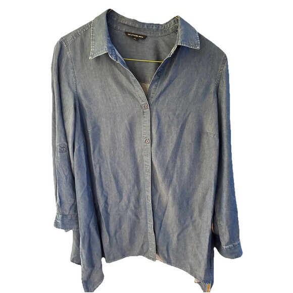 Zac & Rachel Chambray Button Up Shirt Blue Tunic Roll Tab Top  1X - Picture 1 of 9
